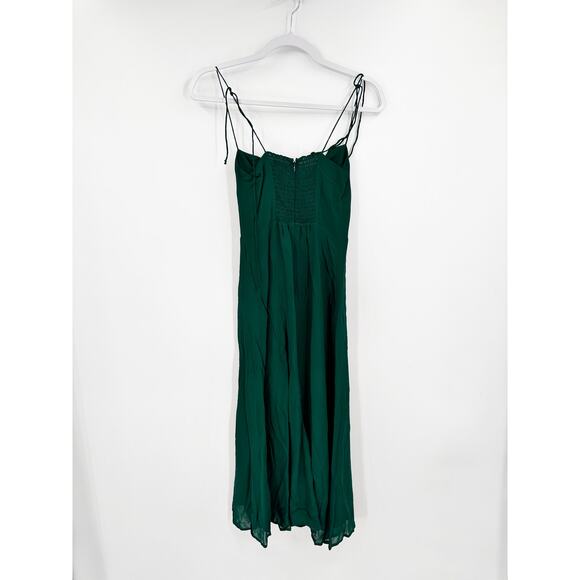 Reformation Juliette Emerald Green Midi Dress Tie Shoulder Slit Size 0 - Picture 3 of 5